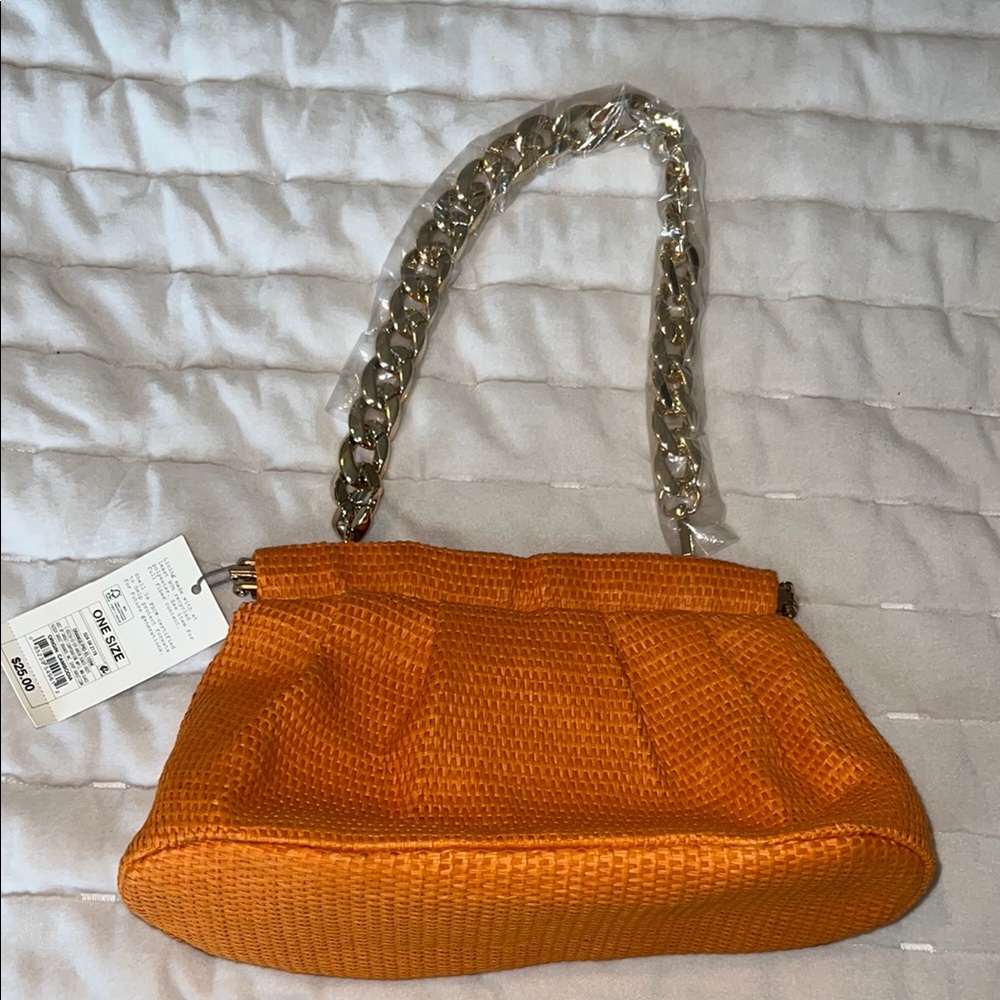A New Day Orange Straw Facile Frame Clutch